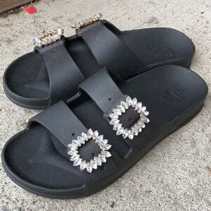 Black Slides with Crystal Trim